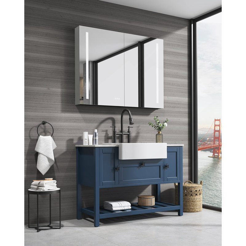 LED Large Rectangular Aluminum Alloy Surface Mount Medicine Cabinet With Mirror
