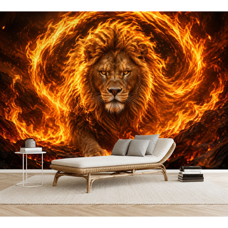 Papier peint adhésif autocollant Majestic Fiery Lion, L 69 po x l 96 po
