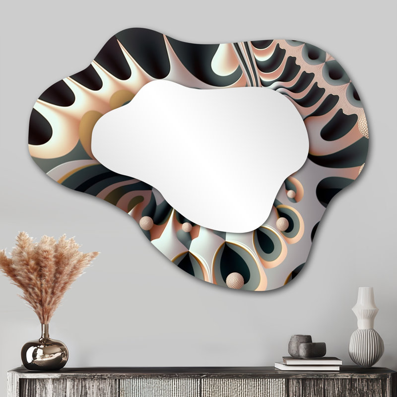 Fractal Flower Universe VI - Geometric Cloud Large Wall Mirror, Yellow Asymmetrical Decorative Mirror, Printed Metal Art