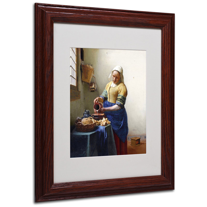 « the milkmaid 1658-60 » par jan vermeer, reproduction d’art encadrée, H 14 po x l 11 po x P 0,5 po, Brun