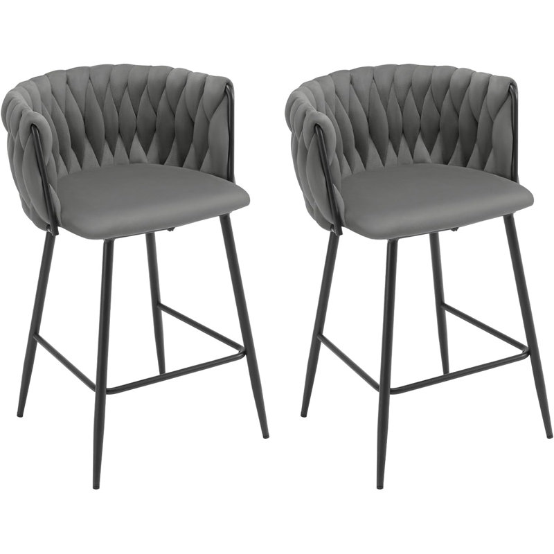 Saya Upholstered Counter Stool with Metal Frame, Grey/Brown/Blue, 2 Pieces