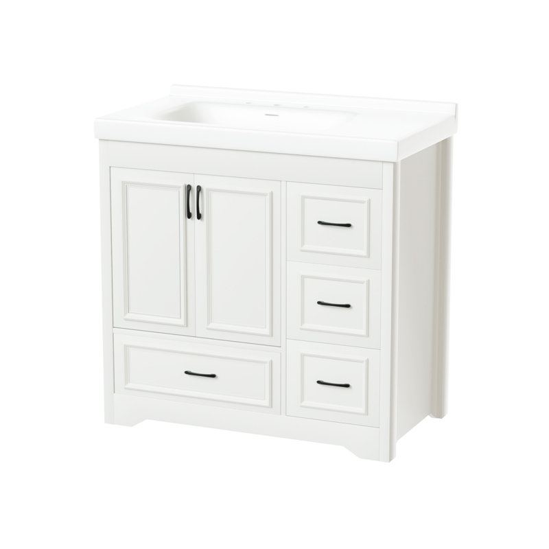 Meuble-lavabo 36 po avec lavabo simple en céramique avec tiroir, porte et armoire de rangement