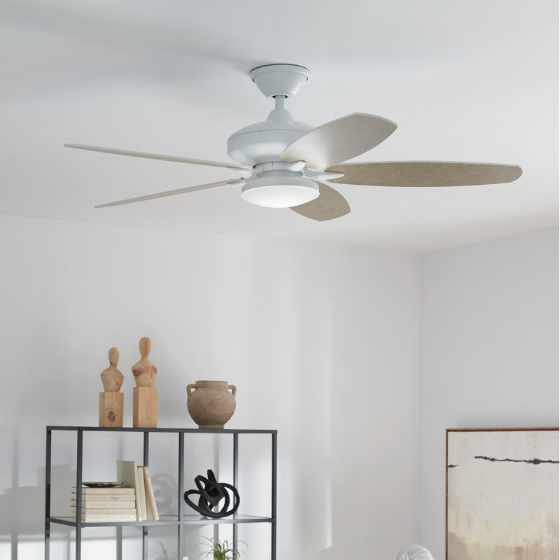 52'' Ceiling Fan with LED Lights, Matte White with Khaki Blade