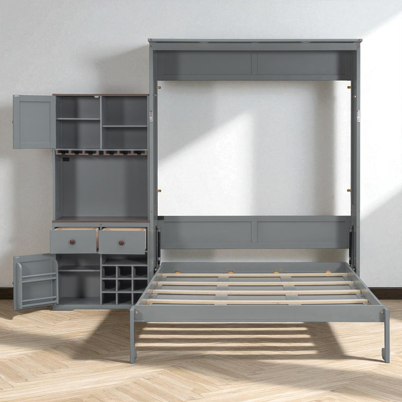 Grand lit escamotable avec garde-manger intégré, Gris