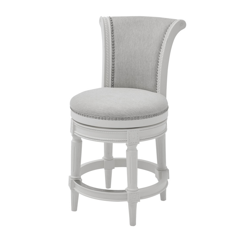 Tabouret de bar pivotant en bois massif Ted, Alabaster White Polyester, 1, Tabouret de bar (siège d'une hauteur de 31 po)