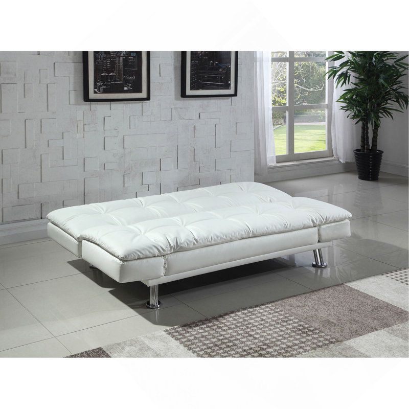 White Upholstered Tufted Convertible Sofa Bed