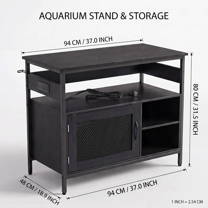 Support d'aquarium 40-50 gallons en métal avec prise de courant et armoire, 2 ports intégrés USB + A + USB-A + USB-C avec ancrage mural anti-basculement