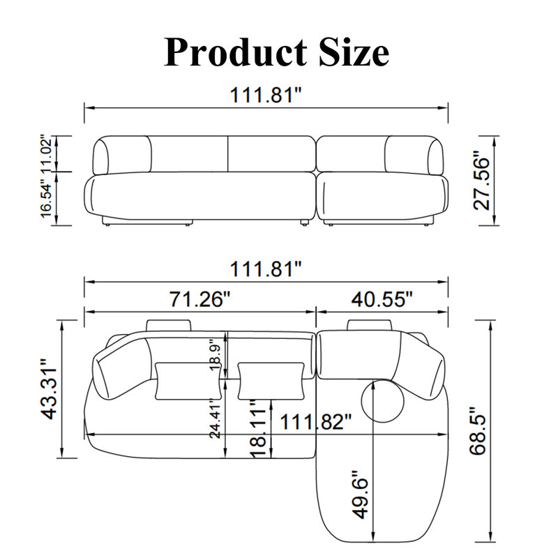 Sectional with Pillow Back,Free Assembly