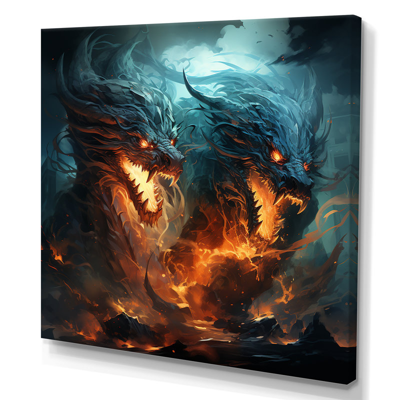 Fire Breathing Dragons Lair II - Dragons, art mural, Toile tendue, H 30 po x l 30 po x P 1,5 po