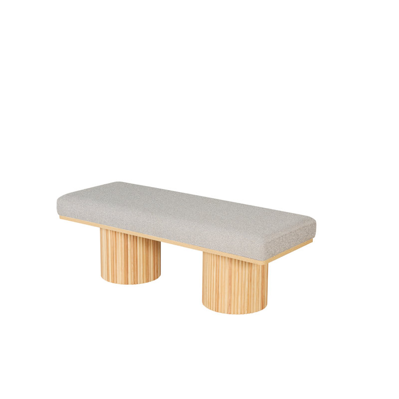 Contemporary Upholstered Bench With Chunky Legs - Grey Boucle For Bedroom & Living Room Max 260 Lbs Load Fabric Up To Capacity