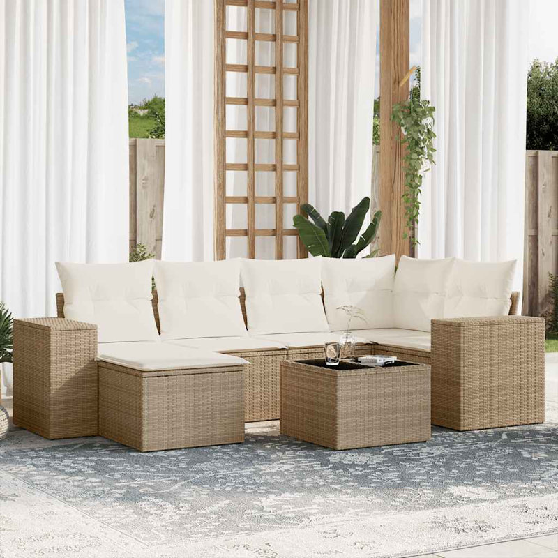 Ensemble de canapé de jardin en rotin PE beige, acier thermolaqué Vidaxl, verre trempé