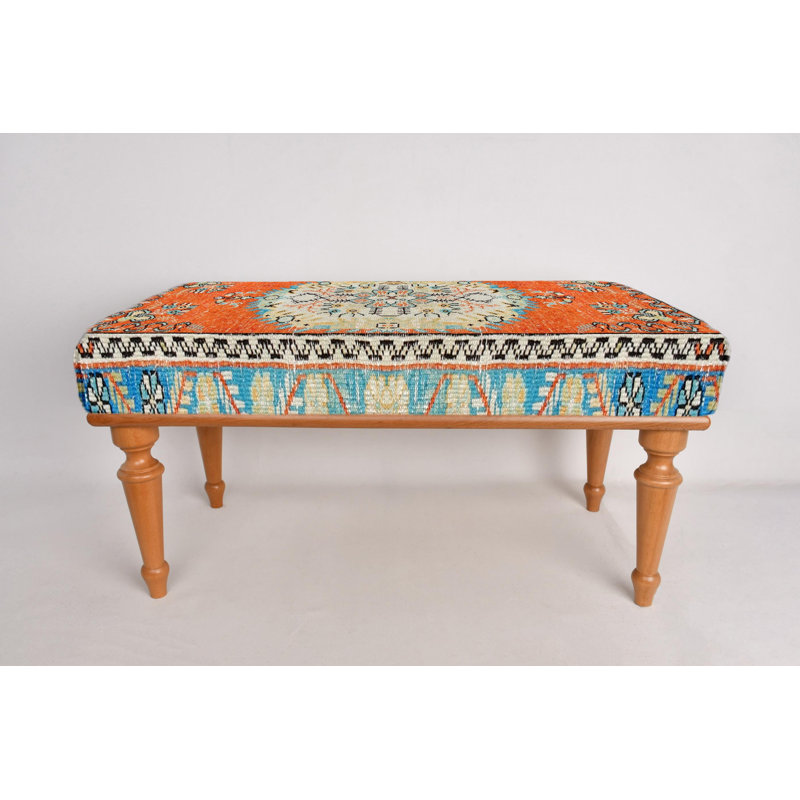 Cotton Upholstered Bench, Natural, 45cm H x 90cm W x 45cm D