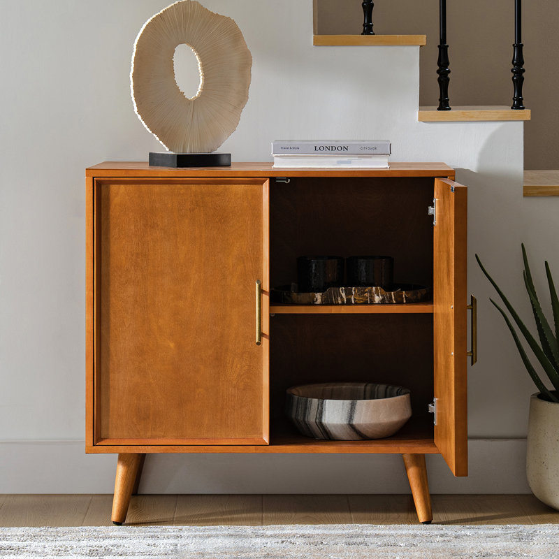Anita Mid-Century Modern 2-Door Solid Wood Accent Cabinet With Adjustable Shelves And Cable Management, Acorn