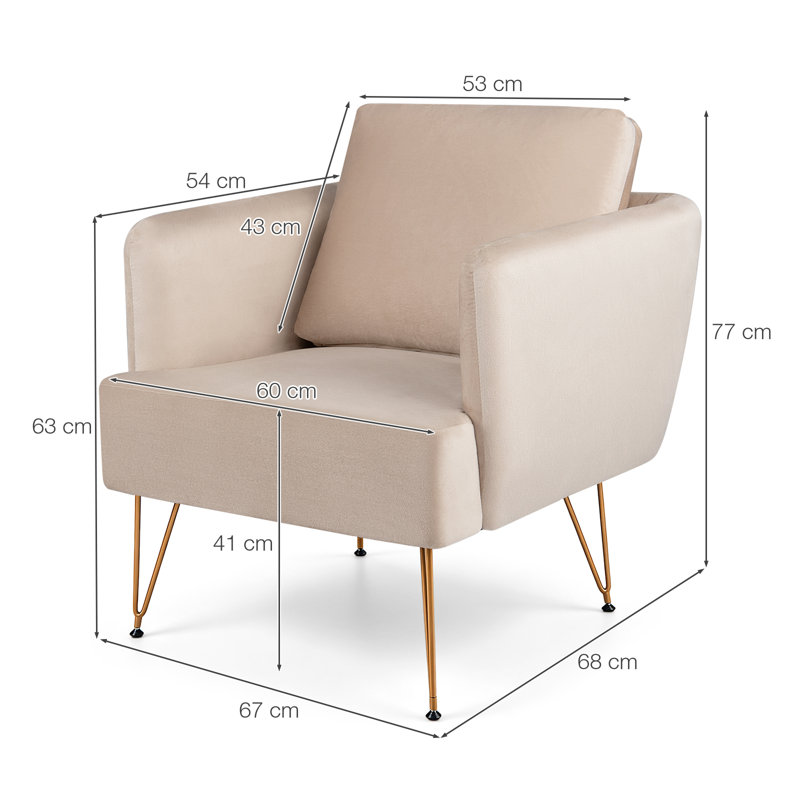 Fauteuil d'appoint moderne avec coussin de dossier, pattes en métal doré, confortable, beige., Beige, 1