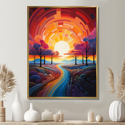 «Geometric Sunset Colorful Country Road - Forest», art mural
