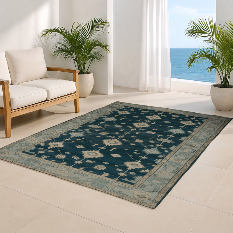 Overdyed Blue Indoor and Outdoor Area Rug, Rectangle 8' x 10'