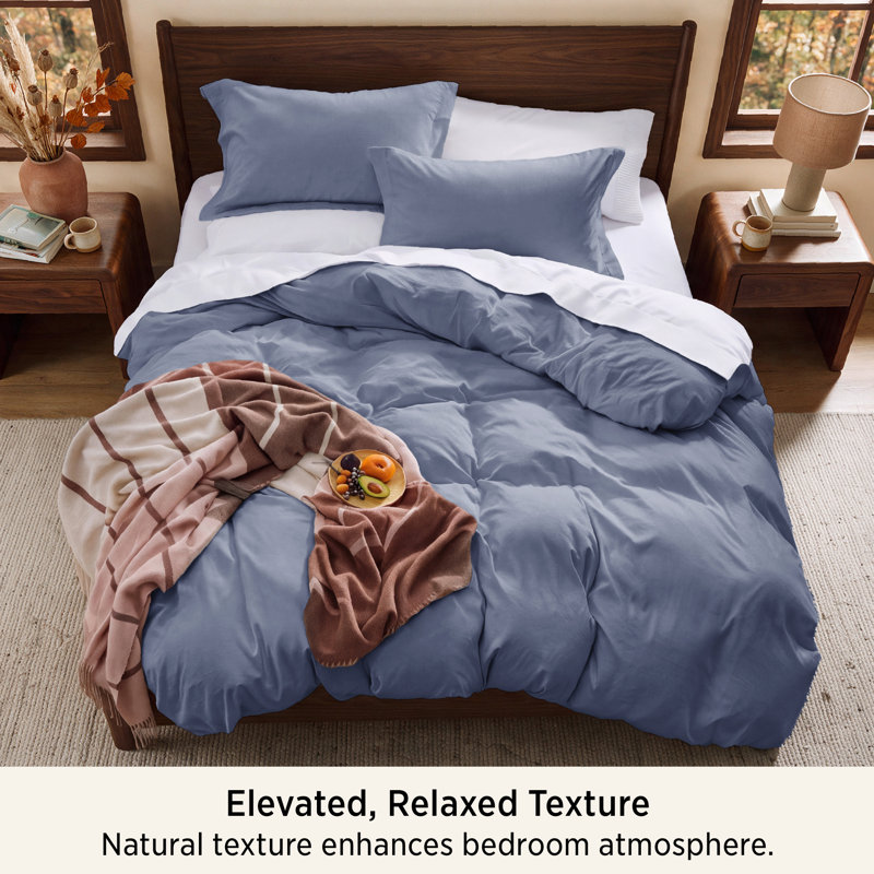 Bedsure Microfiber Duvet Cover Twin Size - Prewashed Cotton-Like Extra Soft Bedding Set (Set of 3), Slate Blue
