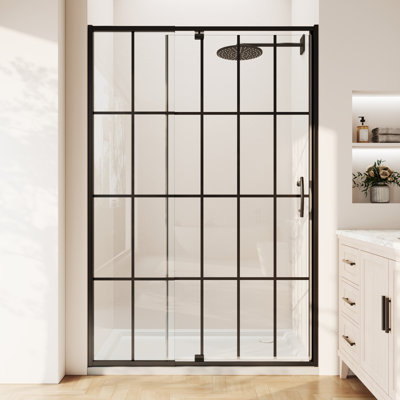 44"-48" W X 71" H Pivot Swing Framed Shower Door with Grid‑style 1/4" Tempered Clear Glass
