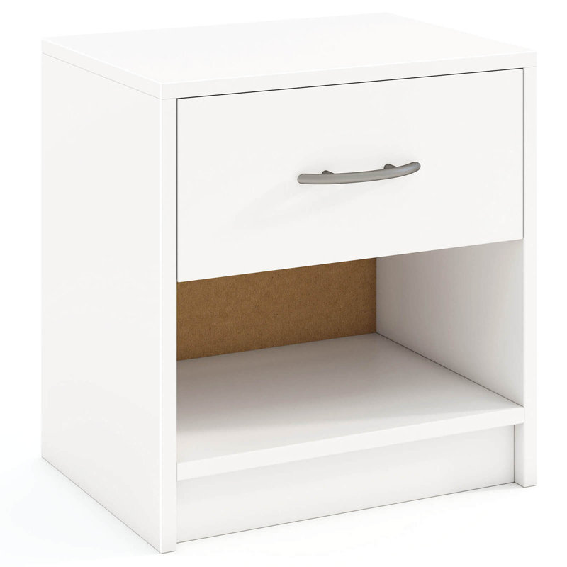 Modern Nightstand Bedside Table With Drawer Open Storage Shelf For Small Spaces, White