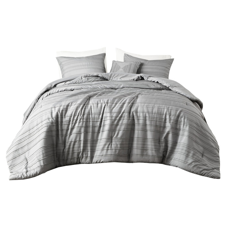 Édredon gris, pince 4 pièces, rembourrage, 2 taies décoratives, lavable à la machine, avec motif rayé tissé et preuve, coffre-fort, coussin décoratif à rayures