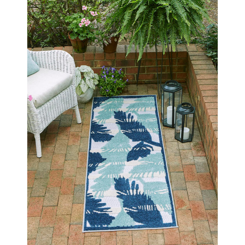 Tapis intérieur / extérieur à motif floral gris / bleu / turquoise Otho, Tapis de couloir 2 pi x 10 pi