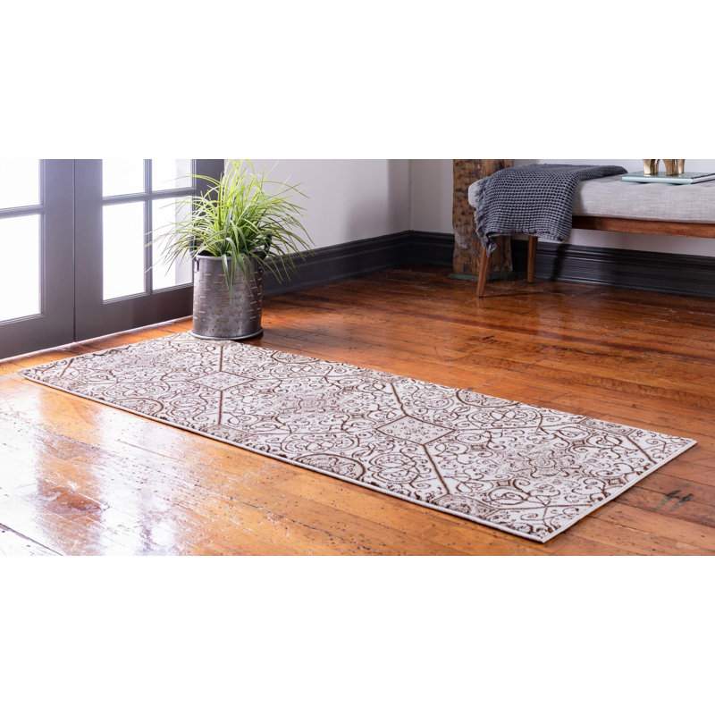 Tapis contemporain de couleur ivoire Emigdio, Tapis de couloir 2 pi x 6 pi