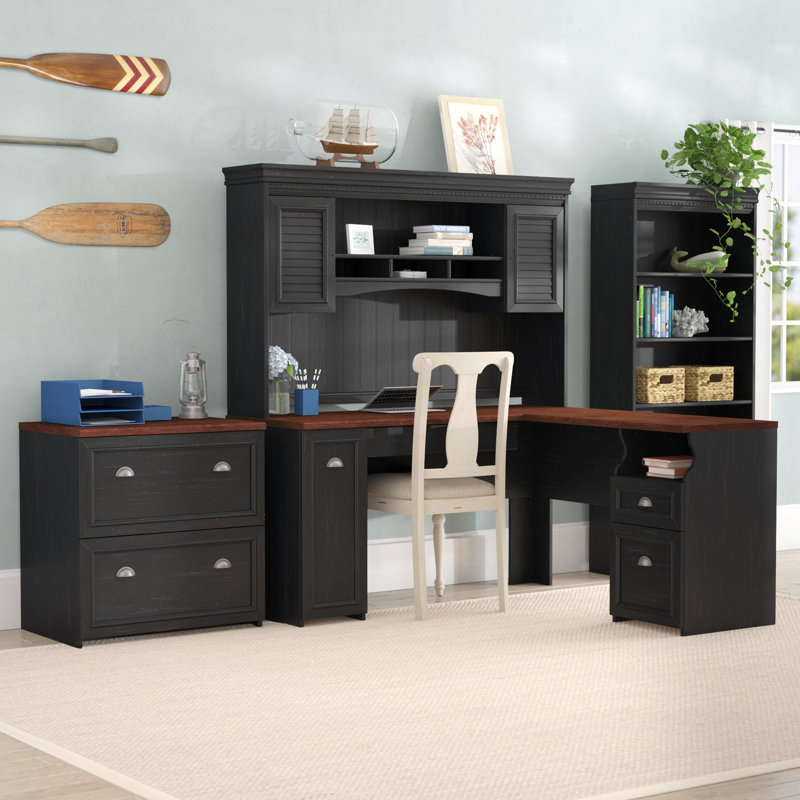 Huckins 5 Piece Computer Desk Office Set, Antique Black