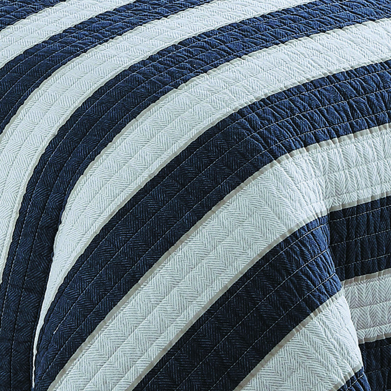 Navy and White Cotton King Reversible Quilt Set