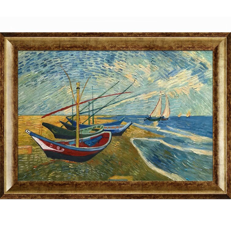 Fishing Boats on The Beach at SaintesMaries' by Vincent Van Gogh Framed Painting Vault W Artwork Size: 29.75 H x 41.75 W x 2 D, Format: Havana Bur