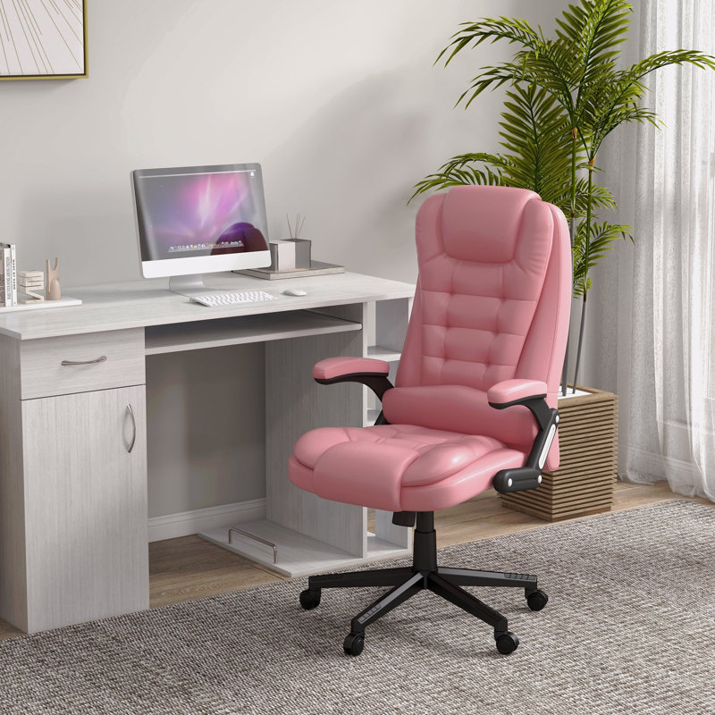 High Back Vibration Massage Office Chair With 6 Vibration Points, Heated Reclining Pu Leather Computer Chair With Armrest And Remote, Pink