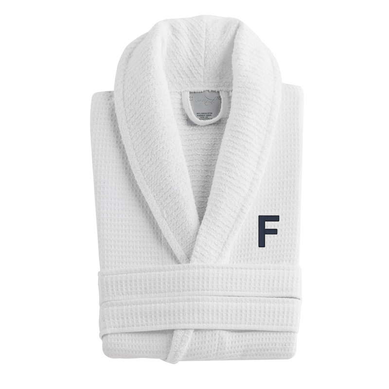 Peignoir monogrammé gaufré en coton turc, Blanc, F