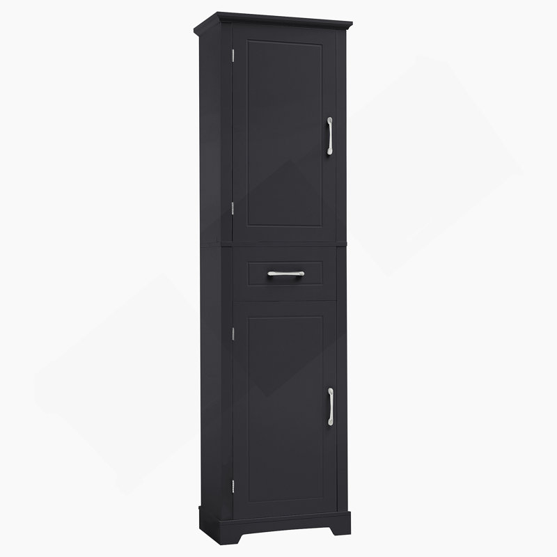 Grande armoire de rangement pour salle de bain, armoire de rangement autoportante avec deux portes et tablettes réglables, conception à étagère de porte, panneau de fibres à densité moyenne avec finition peinte, noir