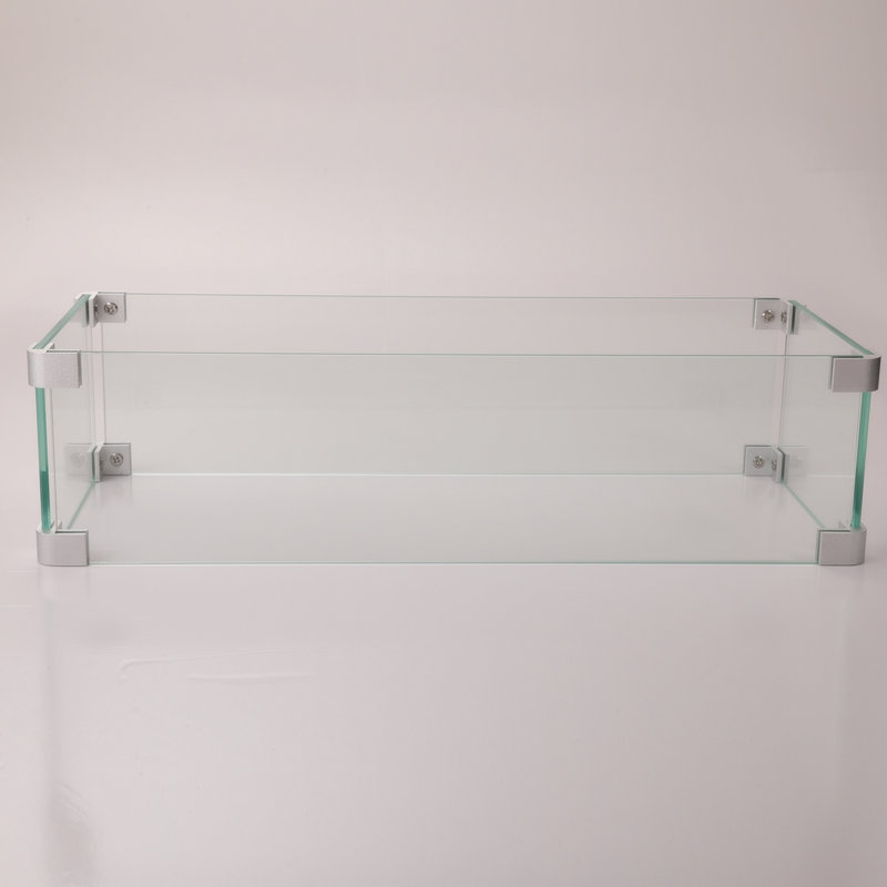 Glass Wind Gurad Square Glass Windshield For Square Fire Table, 5.58" H x 19.18" W x 7.58" D