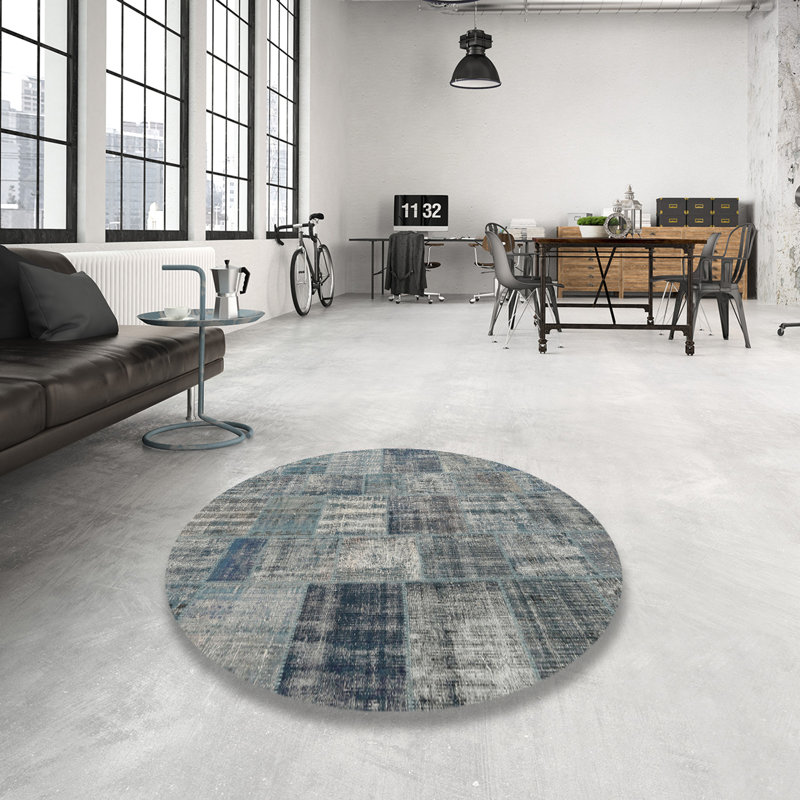 Tapis décoratif gris en laine de style oriental shurtz, Rond 7 pi