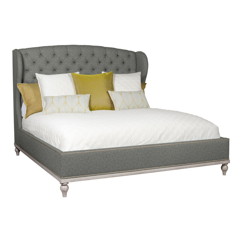 Emma King Tufted Upholstered Low Profile Panel Bed, Ian Pewter, Yes, Navajo