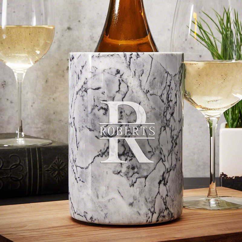 Engraved White Marble Wine Bottle Chiller, Yes