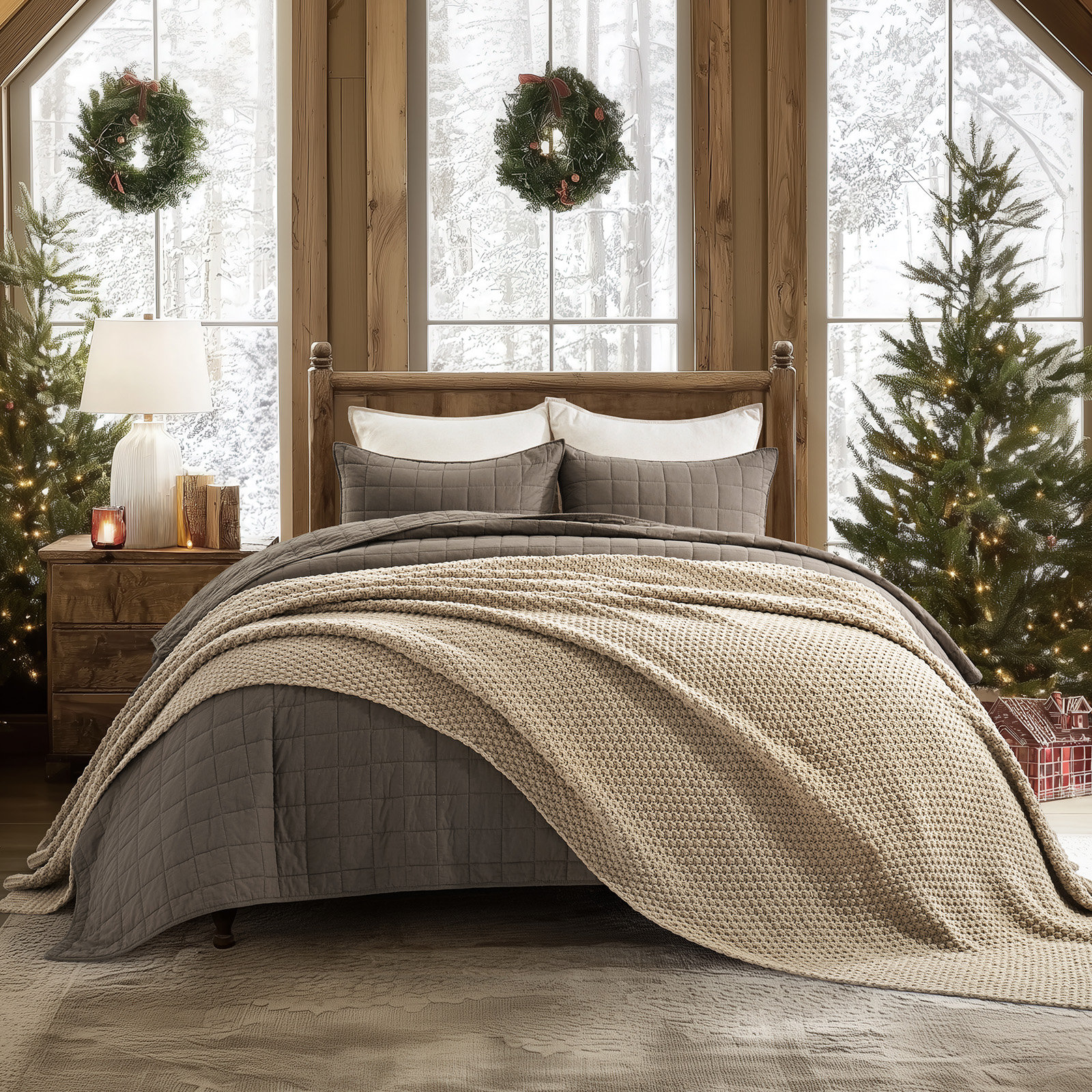 Chunky Chenille Knit Throw Blanket, 80" L x 60" W, Sand Dune