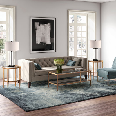 Hera 20" Wide Round Side Table with Mirror Shelf in Brass