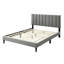 Grand lit couplé dans une boîte, tête de lit en tissu gris, H 41,52 po x P 86,13 po, l 65,38 po, boîte d'exposition 72 lb avec infiltration, l 64 po, H 42,5 po