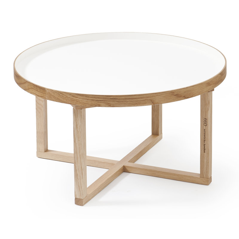 Bostic Solid Wood Tray Top Cross Legs End Table, White/Oak
