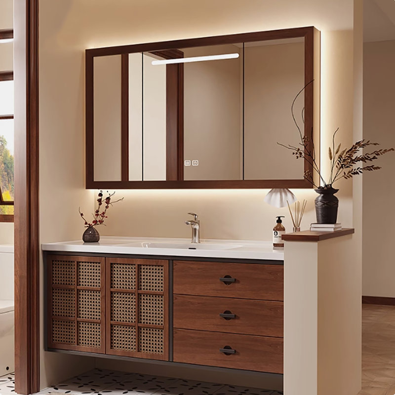 Meuble-lavabo mural en bois massif 43,70 po avec armoire à miroir, 44"