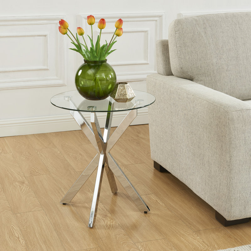Table de bout 19,7 po avec plateau en verre, Argent