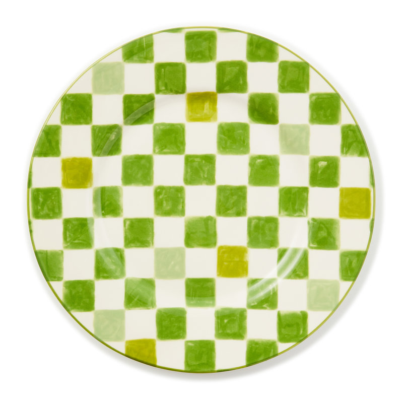 Pink Check Dinner Plate, Green