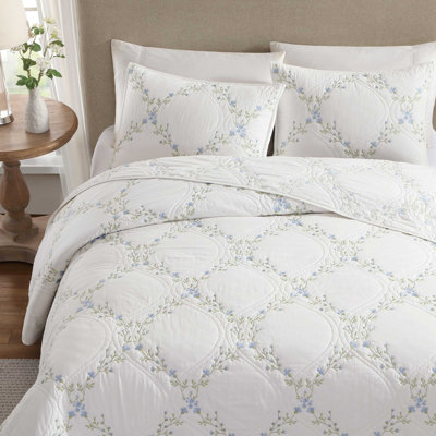 Ensemble de courtepointe réversible en coton brodé de fleurs Laura Ashley