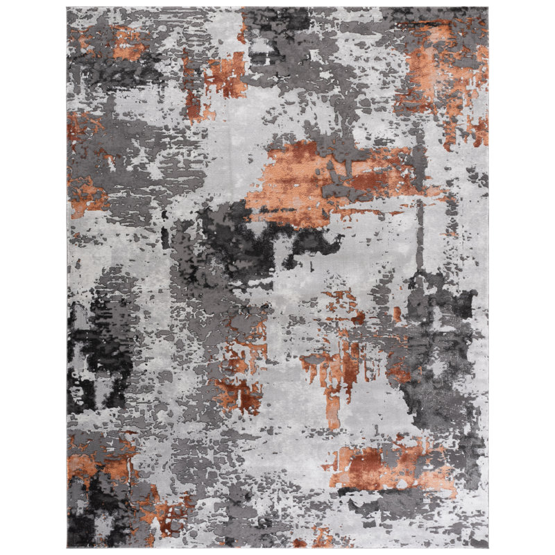 Tapis abstrait gris / orange Ettinger, Rectangle 8 pi x 10 pi