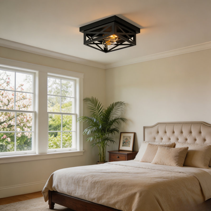 2-light Black Metal Square Farmhouse Flush Mount Ceiling Light-2pack