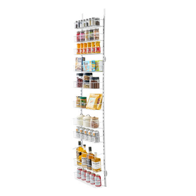 Over-the-Door Pantry Organizer, 10-Tier Adjustable Steel Hanging Spice Rack and Storage Shelf for Kitchen, Laundry, and Bathroom, White
