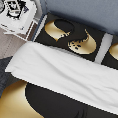 Golden Droplets On Black - Abstract Geometric Duvet Cover Set - Microfiber Polyester