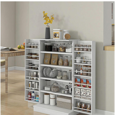 HOMCOM Kitchen Storage Cabinet with 5 Shelves, 12 Spices Racks