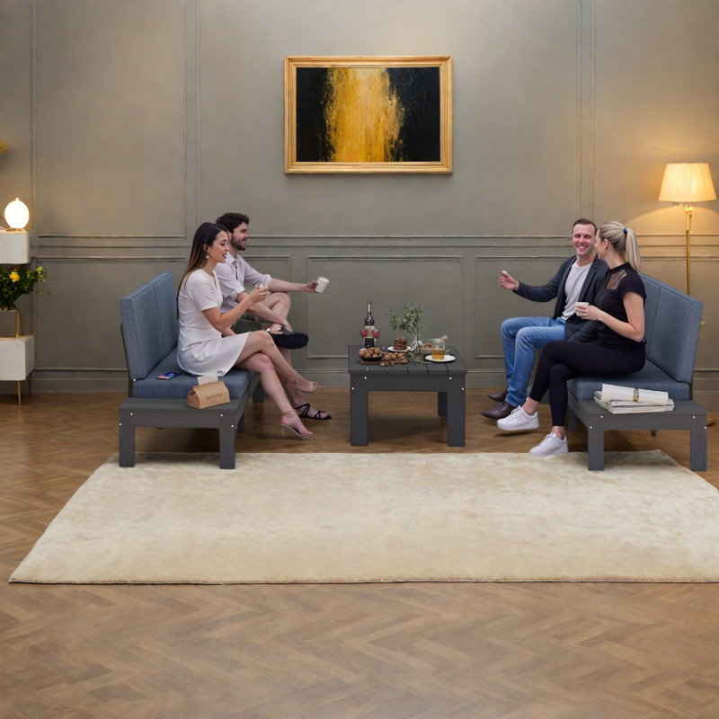 Ensemble de conversation modulaire en PEHD moderne 3 pièces avec table basse